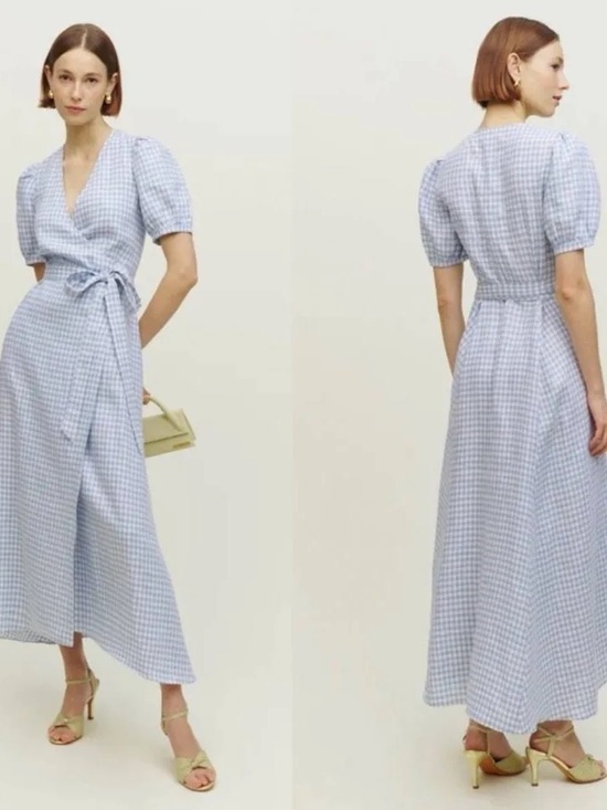 Reformation Dresses & Skirts - Reformation Blue Gingham Wrap Maxi Dress